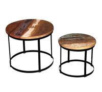 Domary Rough Mango Wood Coffee Table Set Vintage Style 2 Pieces Round 40/50 Cm (Multicolour)