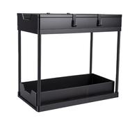 Domary Under Sink Organizer 2 Tier Slide Out Kitchen Storage Shelf with Pull Out Drawer, No-Tool Setup Hollow Bottom Design for Cleaning Supplies Bathroom Cabinet Pantry (Double Layer Pull Rack