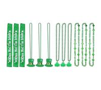 Domasvmd 12 Pcs Green Shamrock Beads Necklaces Shoulder Straps Patrick's Day Accessories Set Party For Men Women 12x Green Shamrock Beads Necklaces Irish Shoulder Straps For Patrick's Day