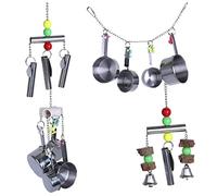 Domasvmd 4 Pieces Parrot Nest Bird Ladder Swing Hammock Small Pet Bells Metal Stand Small Pet Ladder Blocks