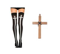 Domasvmd Nun Costume Set Cross Pendant Necklace Nun Hat Cross Over The Knee Socks Halloween Nun Accessories Kit For Women Girls Nun Costume Set