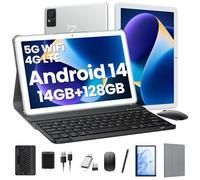DOMATON Tablet with Keyboard,2025 Android Tablets 14GB+128GB+1TB Expand, 10.1 Inch Tablet Octa-Core 2-in-1 Tablets with Incell Screen,5G WiFi & 4G LTE,7000 mAh,Face Unlock,Mouse,Case