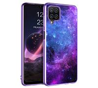 DOMAVER Case for Samsung A12 6.5", Slim Fit Glow in The Dark Hybrid Hard PC Shockproof Drop Protective for Girls Women Men Phone Cover for Samsung Galaxy A12, Blue Nebula