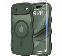 DOMAVER for iPhone Air Case for Women, 1X Screen Protector+1X Wrist Strap, [Compatible with MagSafe] [Full Camera Protection] Cute Wave Frame Matte Phone Case for iPhone Air 6.5", Deep Green