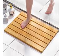 Domax Bamboo Bath Mat - Rectangular, Natural, 21.26 x 14.17 Inches, Non-Slip, Waterproof, Wooden Shower Floor Mat for Bathroom, Sauna, Spa, Outdoor Use
