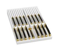 Domax Bamboo In-drawer Knife Block - Kitchen Knife Drawer Organizer Insert, Knife Holder without Knives Large, Drawer Knife Organizer Fits for 16 knives and 1 Sharpening Steel (Not Included), White