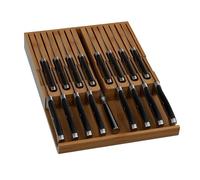 Domax Bamboo In-drawer Knife Block - Knife Drawer Organizer Insert Large Handle Steak Knife Holder, Kitchen Drawer Knife Organizer Fits for 16 knives and 1 Sharpening Steel (Not Included), Walnut