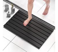 Domax Wooden Bamboo Bath Shower Mat - Non Slip Waterproof Large Bathroom Floor Mat for Indoor and Outdoor Black, 31.3 x 18.1 x 1.5 Inches