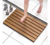 Domax Wooden Bamboo Bath Shower Mat- Non-Slip Waterproof Large Bathroom Floor Mat for Indoor Outdoor (Walnut, 31.3 x 18.1 x 1.5 Inches)