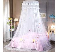 Dome Mosquito Net Double Bed Canopy, Princess Hanging Bed Tent Gift Decorative Patch for Child Baby Bed Ideal for Bedroom Decorative-White