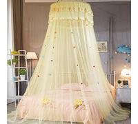 Dome Mosquito Net Double Bed Canopy, Princess Hanging Bed Tent Gift Decorative Patch for Child Baby Bed Ideal for Bedroom Decorative-Yellow