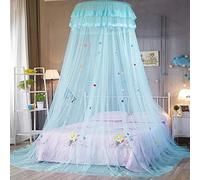 Dome Mosquito Net Double Bed Canopy, Princess Hanging Bed Tent Gift Decorative Patch for Child Baby Bed Ideal for Bedroom Decorative-Blue