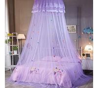 Dome Mosquito Net Double Bed Canopy, Princess Hanging Bed Tent Gift Decorative Patch for Child Baby Bed Ideal for Bedroom Decorative-Purple