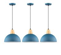 Dome Pendant Light 3 Pack Blue Ribbed Hanging Ceiling Lamp Kitchen Island Lighting Fixture Nordic Small Chaner Dining Table Lights Modern Suspended Lights for Restaurant Cafe