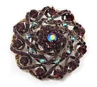 Dome Shaped Deep Purple Crystal Corsage Brooch (Antique Gold Tone)