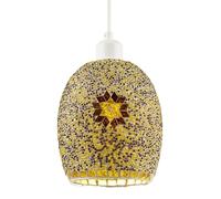 Dome Shaped Pendant Light Shade with Glass Mosaic Beaded Construction | 20cm x 18cm | Starburst Geometric Motif in Amber and Gold Glass by Happy Homewares