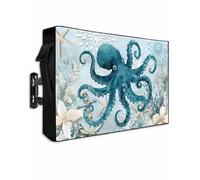 DOME-SPACE Marine Life Octopus Retro Outdoor TV Cover for Outside Flat Screen Televisions,Sea Flower Starfish Nautical Weatherproof TV Screen Protector with Zipper for 40 to 43 Inch Screens