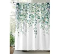 DOME-SPACE Shower Curtain Green Eucalyptus Leaf on White Waterproof Bathroom Curtains Set with Hooks,Fallen Leaves Watercolor Washable Bathtub Curtain for Shower Stall/Hotel Bathtub Decor,36x72in