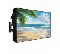 DOME-SPACE Summer Beach Blue Sky Outdoor TV Cover for Outside Flat Screen Televisions, Coastal Tropical Palm Tree Weatherproof TV Screen Protector with Zipper for 70 to 75 Inch Screens