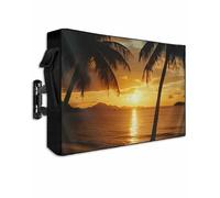 DOME-SPACE Summer Ocean Beach Sunset Landscape Outdoor TV Cover for Outside Flat Screen Televisions, Palm Tree Scenery Weatherproof TV Screen Protector with Zipper for 60 to 65 Inch Screens
