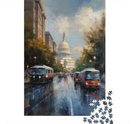 Domed Building City Street Jigsaw Puzzle for Adults 1000 Piece Jigsaw Puzzle Rainy Scene Puzzle Game for Family Relaxing Home Decoration Gift 70x50cm/1000pcs