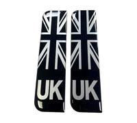 Domed Union Jack UK Silver/Black Number Plate Stickers - 29mm - GLOSS DOMED GEL