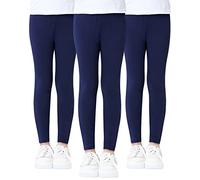 Domee Girls Leggings Cotton Full Length Plain Trousers Pack of 3 Navy Blue 7-8 Years (Manufacturer Size 140) (KPT056-140)