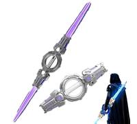 DomeHaven Light Up Sword for Adult Kids, Fire Spin Sword Double-Edged Lightsaber, Double-Headed Telescopic Expandable Light Swords Toy for Christmas Cosplay Parties Display (Grey)