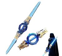 DomeHaven Light Up Sword for Adult Kids, Fire Spin Sword Double-Edged Lightsaber, Double-Headed Telescopic Expandable Light Swords Toy for Christmas Cosplay Parties Display (Blue-Gold)