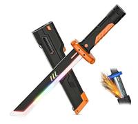 DomeHaven Sparkblade Sword with Sparks, 17.3" Spark Sword with Multicolor LED Lights and Sound Effects, Rechargable Light Up Swords Xmas Gifts for Home Display Party Halloween Cosplay (Orange)