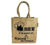 Domelo Jute Bottle Bag. Gifts for Men. Beer Carrier / Bottle Carrier with Dividers for 6 Bottles. Small Shopping Basket. Funny Funny Beer Men's Handbag