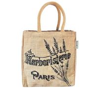 Domelo Jute Handbag Small Tote Bag Vegan Shopping Basket Natural Colour Gift Bag Mini Tote Bag Jute Bag Basket with Print Women's Bag Sustainable Shopper Jute Bag as a Gift for Women