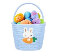 Domensi 1 Pcs Empty Easter Basket for Eggs Hunt Lovely Bunny Basket with Handle Colorful Woven Gifts for Candy Easter Days Decoration Party Holidays Gift (Blue)