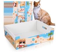 Domensi 10 Pack Summer Disposable Litter Cats Box Cartoon Cute Low Entry Water Proof Large Cardboard Tray Summer Beach Theme Portable Kit for Kittens Rabbits Pigs Indoor Outdoor Travel Camping