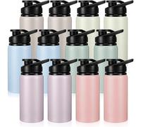 Domensi 12 Pack Aluminum Water Bottle Bulk Reusable Water Bottle, Lightweight Easy Carry Leakproof with Snap Lid Travel Bottles, for Gym Outdoor Sports Cycling Camping Fishing (17oz,Morandi Colors)