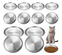 Domensi 12 Pieces Stainless Steel Whisker Friendly Cat Bowl Shallow Cat Food Dish 6.7 Inch Wet Feeding Bowls Flat Pet Dish Small Pet Plate for Kittens Ferrets Stray