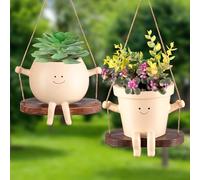 Domensi 2 Pcs Swing Face Pot Hanging Head Planter Cute Plant Pot for Live Plants Outdoor Indoor Resin Plant Succulent Pots for String Lovely Flower Pots with Drainage Hole Gift, Barrel and Spherical