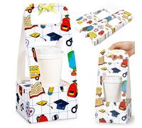 Domensi 30 Pack Back to School Teacher Gifts Bulk, Pencil Theme Drink Cup Carrier Holder with Yellow Ribbon Bow, Disposable Cup Holders with Handle for Teacher School Graduation Classroom Party Favor