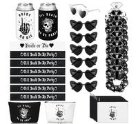 Domensi 35 Pcs Bride or Die Bachelorette Party Decorations Till Death Do Us Party Gifts Including Hair Scrunchies Heart Sunglasses Sash Makeup Bag Beer Can Cooler Sleeves for Wedding Supplies Gift
