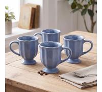 Domensi 4 Pcs Ceramic Coffee Mugs with Vintage Scalloped Edge and Pedestal Base, 8oz Tea Cups Set Hand-glazed Stoneware for Home Office or Gift, Tulip-shaped Latte Cocoa Mug