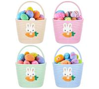 Domensi 4 Pcs Empty Easter Basket for Eggs Hunt Lovely Bunny Basket with Handle Colorful Woven Gifts for Candy Easter Days Decoration Party Holidays Gift (Pink,Blue,Green,Beige)