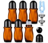 Domensi 6 Pack 50ml Obsidian Roller Bottles for Essential Oils, Refillable Amber Glass Perfume Roll on Bottles, Leak-proof Empty Deodorant Containers with Dispensing Tool for Aromatherapy, Skincare