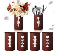 Domensi 6 Pcs Football Table Centerpiece Football Vase Decor Football Galvanized Metal Vases for Artificial Flowers Rugby Funny Pen Holder for Kitchen Home Football Party Decorations Gifts
