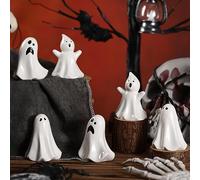Domensi 6 Pcs Ghost Decor Ceramic White Figurines Ghost Statue Spooky Halloween Decor Scary Statue Decoration Cute Sculpture for Gift Props Home Tabletop Decorations(Classic)
