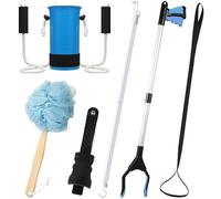 Domensi 6 Pcs Total Hip Kit with Leg Lifter Hip Back Knee Replacement Recovery Aid for Seniors Pregnant, 32'' Foldable Grabber Sock Assistant Device No Bending Shoe Horn Dressing Stick Bath Sponge