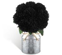 Domensi Mexican Artificial Marigold Flowers Table Centerpiece Decoration 9 Fake Silk Flowers with Metal Pot Halloween Flower Day of The Dead Home Dining Table Decoration for Diwali (Black)