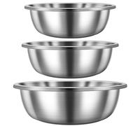Domensi Set of 3 Extra Large Stainless Steel Mixing Bowls Large Mixing Bowl Easy to Clean, Nesting Bowls for Space Saving Storage for Cooking, Baking, Prepping(13, 16, 20 Quart), GEN-Domensi-23666