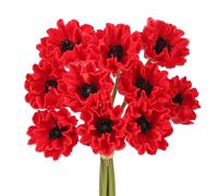 Doment 10Pcs Black Poppy Flowers Artificial 12.9In PU Anemone Rose Faux Stems for Kitchen Table Centerpiece Vase Home Wedding Holding Flowers Halloween Party Decor (Red)
