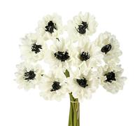 Doment 10Pcs Black Poppy Flowers Artificial 12.9In PU Anemone Rose Faux Stems for Kitchen Table Centerpiece Vase Home Wedding Holding Flowers Halloween Party Decor (White)