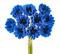 Doment 10Pcs Black Poppy Flowers Artificial 12.9In PU Anemone Rose Faux Stems for Kitchen Table Centerpiece Vase Home Wedding Holding Flowers Halloween Party Decor (Blue)